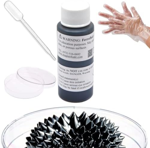 CMS MAGNETICS - (2oz Kit) Ferrofluid Science Experiment Kit for Education in Magnetism - Includes: 2 Fluid Ounce (59mL) Bottle of Ferrofluid, Gloves, Pipette, Petri Dishes by CMSMagnetics