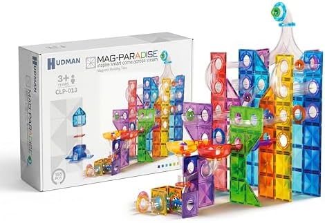 Magnetic Building Tiles Marble Run Set, 115 Pieces STEAM Construction Blocks with Marble Run Track, Educational STEM Toy for Kids Ages 3+, Rainbow Colors - Image 3