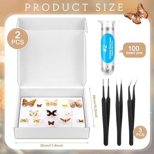 Taiyin 2 Sets Insect Pinning Kit, 100 Pins, 3 Tweezers for Specimens - Image 2