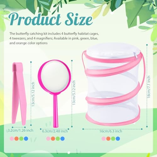 8 Sets Mini Butterfly Cage for Kids with Magnifier and Tweezer Butterfly Catching Kit Outdoor Explorer Kit Butterfly Habitat Net Insect Mesh Cages Butterfly Enclosure Bug Pop Terrarium up - Image 2