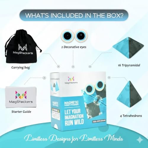 MagStackers Magnet Fidgets for Kids - 22 Pc Magnetic Tiles Toy Building Set with Tetrahedron and Tripyramidal Magnet Blocks for 5+ Years - Reduce Fidgeting and Create 1000+ Fun Creatures and Designs - Image 3