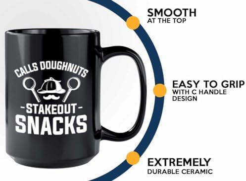 Detective Coffee Mug 15oz Black Stakeout Snacks Quote Police Officer Gift - Image 5