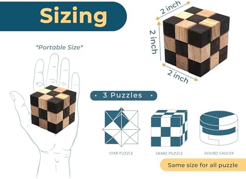 BSIRI 3 Puzzles in a Box - Wooden Brain Teaser Puzzle, 3D Mind Puzzle for Adults, Educational Senior Games, and Brain Games, Ideal for Birthday Gifts and Patio Décor - Image 3