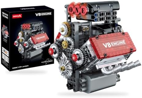 Motorized V8 Engine Model Kit that Runs, 478-Piece 8-Cylinder Car Engine Building Kit, Build Your Own STEM Mechanical Model with Moving Pistons, Gears and Electric Motor for Adults and Teens by Unknown