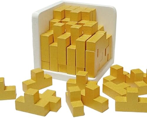 AMAZA 3D Wooden Brain Teaser Puzzle Cube Wooden Puzzles T-Shaped Jigsaw Logic Puzzle Game Puzzles Educational Toy for Kids and Adults (Golden) by Unknown