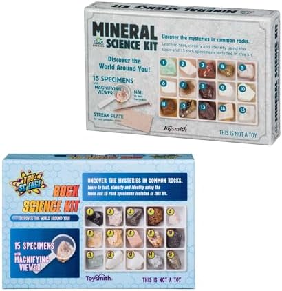 Toysmith STEM Rock & Mineral Science Kit for Kids - 30 Geology Specimens with Viewer, Identification Tools & Testing Tools - Geology Set for Young Geologists, Ages 8+ by ToysmithHome