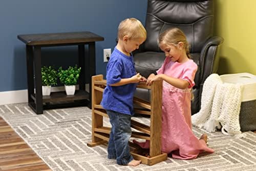 Marble Roller Racetrack Wooden Toy - Child-Safe Finish - Pack of Marbles Included (Harvest Stain Finish) - Image 3