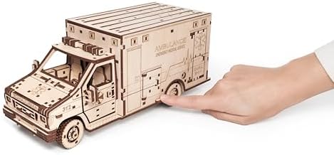 EWA Eco-Wood-Art Ambulance 3D Wooden Puzzle, 386 Pieces, Ages 14+, 11.61 x 5.08 Inches, Wood Construction Model Kit - Image 2