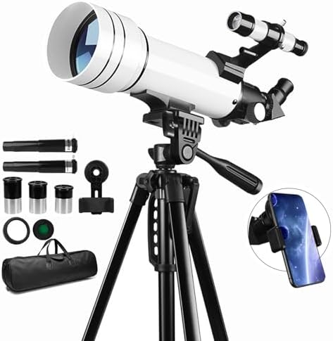 Telescope for Adults & Kids，70mm Aperture 400mm Astronomical Refractor Telescopes for Kids Beginners，with Adjustable Height Tripod，Moon Mirror, Bard Membrane，Phone Adapter, Carrying Bag by Unknown