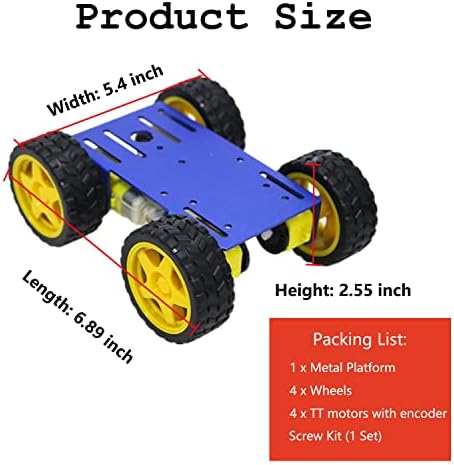 4wd Robot Car Chassis Kit with Metal Robotic Frame & 4pcs TT Encoder DC Motor for Arduino/Raspberry Pie/Microbit, DIY Remote Control Mobile Moving Robotics Platform for Maker Education Spy Monitor - Image 2