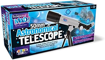 Science Mad 50mm Astronomical Telescope for Kids - Learn Astronomy and the Universe with Fun - Features Portable, 50mm Lens, Tripod and Mount, 18x and 90x Magnification, 6+ Years by Science+Mad