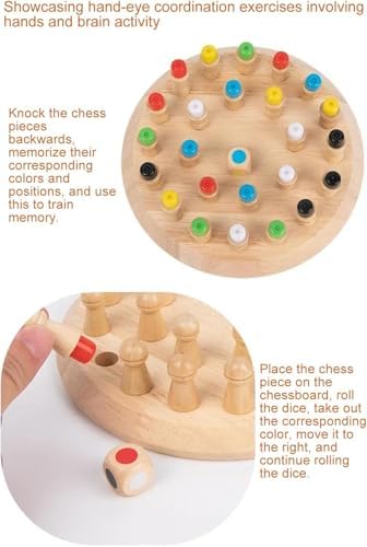 Wooden Memory Chess Board Game: Color Wooden Memory Chess Game for Brain Train for Kids Toddler Learning Educational Toys - Montessori Learning Toys for 3 4 5 6 7 8+ Year Old Boy Girl Gift - Image 3