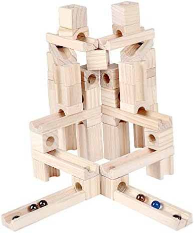 Golden Age Marble Run Toys, 60 Pieces Wooden Classic Ramps Track Building Construction Set for Children Toddler - Image 4