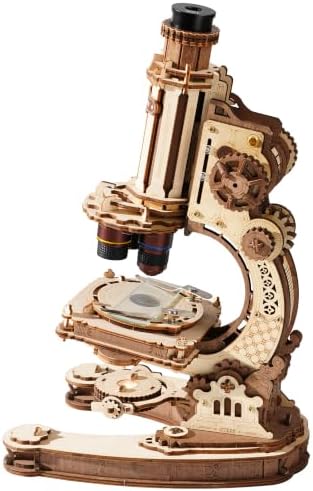ROKR Wooden 3D Puzzle Building Kit, Real Optical Microscope with 40X-400X Magnification, STEM Science Toy for Students and Adults(ST005) by ROKR-InterestingSmartPuzzleToys