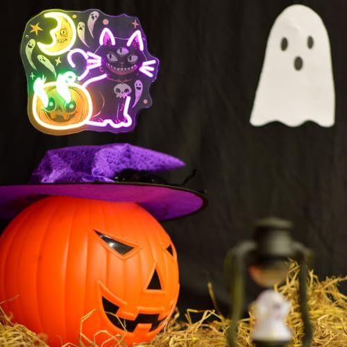 Three Eyed Cat Pumpkin Neon Sign Scary Ghost LED Neon Light Halloween Decor - Image 7