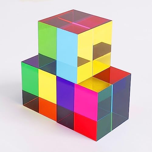 YuanDian CMY Cube with Stand, Color Mixing Cube 2 Inches Colorful Acrylic Prism for Home Decor Office Desk Decoration, Physics Toys Educational Science Kits Fidget Toys Gift for Kids Students - Image 2