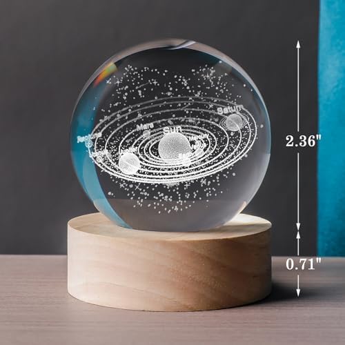 3D Solar System 60mm Crystal Ball Astronomy Universe Gifts 3D Solar System Planets Model Science Space Themed Physics Gifts Night Light lamp for Kids Men Him Science Teacher - Image 2