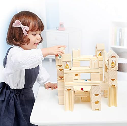 Wooden Marble Run for Kids, 80 Pieces Maze Construction Building Play Set - Image 5