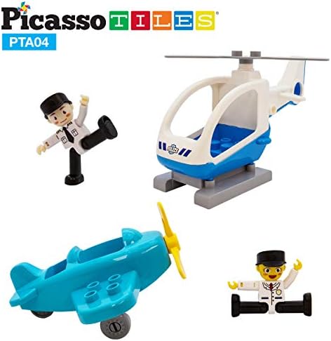 PicassoTiles Magnetic Figures 4 Piece Aircraft and Action Figure Magnet Airplane and Helicopter Expansion Pack Toddler Toy Set Educational Learning Kit Pretend Playset for Construction Building Block - Image 5