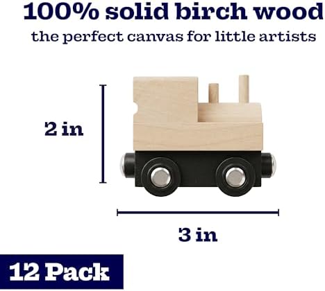 12 Pcs Unpainted Wooden Train And Stickers - Craft Kit – Magnetic Engines with 12 Sticker Sheets – Compatible with All Major Wooden Railway Brands – Art Project for Kids & Birthday Party Favors - Image 4