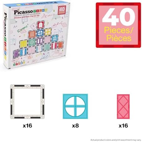 PicassoTiles 40pcs Magnetic Tiles Clip-in Window and Door Expansion Set, Magnetic Block Add-ons, Magnet Building Construction Toys, STEM Education Learning Block for Toddler Boys and Girls 3+ PTW40 - Image 3