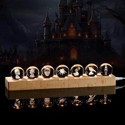 Qianwei 3D Crystal Ball Gothic Halloween Decor with Led Lamp Base - Best Birthday Gift for Man Teacher Boy Kids - Skeleton Bride Gloom Spider Skull Wizard Cat Raven Gifts by QianweiCrystal