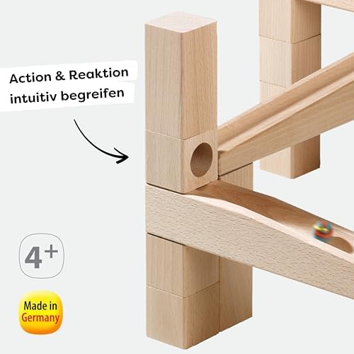 HABA Wooden Marble Run Ball Track Building Set for 4-10 Year Olds, STEM Toy with 49-Piece Wooden Track and Marbles, Montessori Toys for 4 Year Olds - Image 5