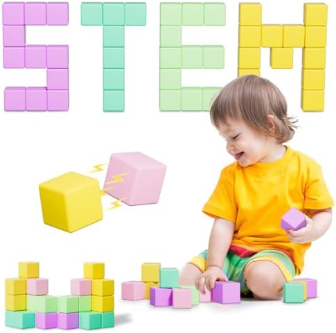 Large Magnetic Blocks Travel,20PCS 1.42in Building Blocks for Toddlers 3-5,Magnet Cubes for Toddlers,Sensory Montessori Toys Sets Learning Construction Squares Stem Toys for Boy,Girl,Kids,Kit,Gift,4-8 by Veneibe