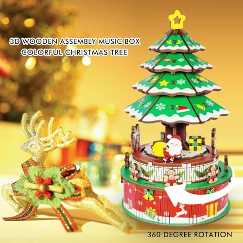 3D Puzzles for Adults Christmas Tree DIY Rotating Music Box Kit Mechanical Model Boys and Girls Birthday Gifts（Christmas Tree ） - Image 5