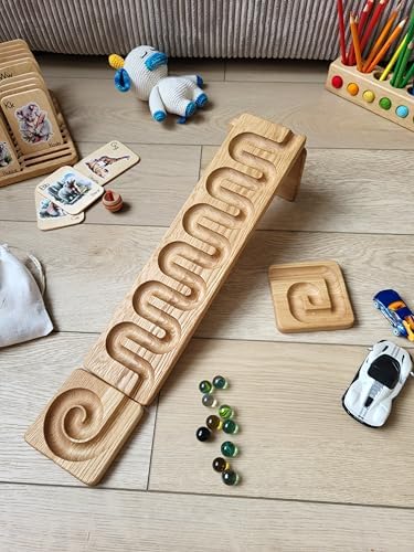 Marble Race Marble Personalized Wooden Maze Board Ball Run Course Gift for Kids Winding Track Roller (River) - Image 4