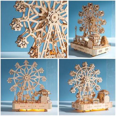 3D Wooden Puzzle for Adults, Ferris Wheels Music Box Model Kits with Light - Image 2