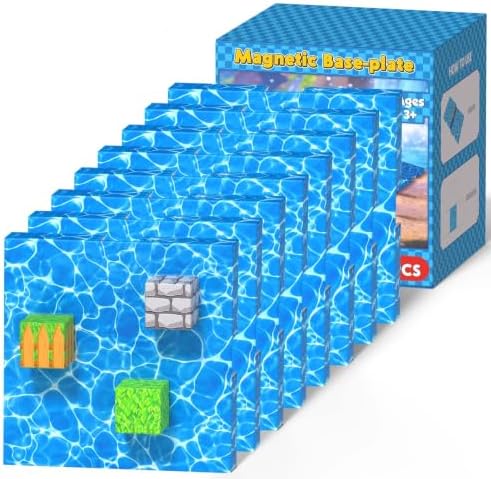 8PCS 4" x 4" Magnetic Building Block Base Plates for Kids, Strong Grip Magnetic blocks Base Compatible with Most Popular Magnetic Blocks & Cubes, STEM Educational Toys for Boys Girls Ages 3+ (Water） by GraceDuck