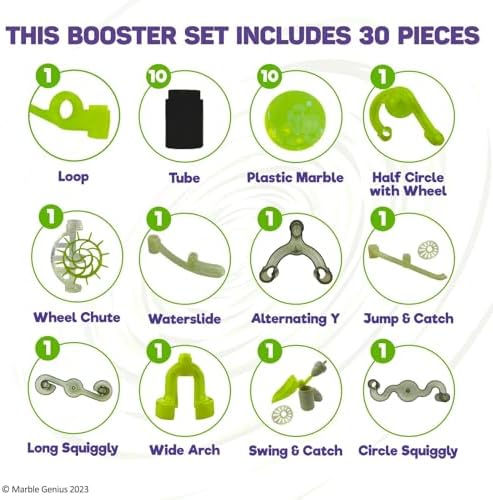 Marble Genius Marble Run Booster Set - 30 Pieces Total (10 Action Pieces Included), Construction Building Blocks Toys for Ages 3 and Above, with Instruction App Access, Add-On Set, Space - Image 3