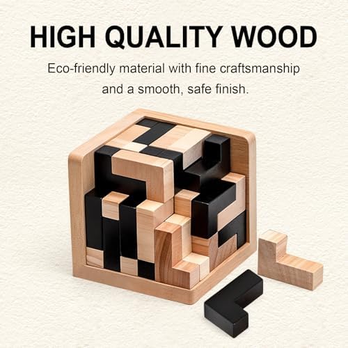 5PCS Wooden Puzzles for Adults & Kids – Cube & Shape Brain Teasers, Logic & Educational Games, Family Fun - Image 3