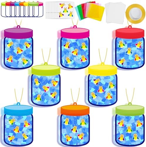 QOUBAI 32 Sets Spring Insect Suncatchers Craft Kit DIY Window Stained Glass Effect Firefly Jar Paper Craft for Home School Classroom Decor Kid Birthday Gifts Creative Art Projects Activity Game by QOUBAI