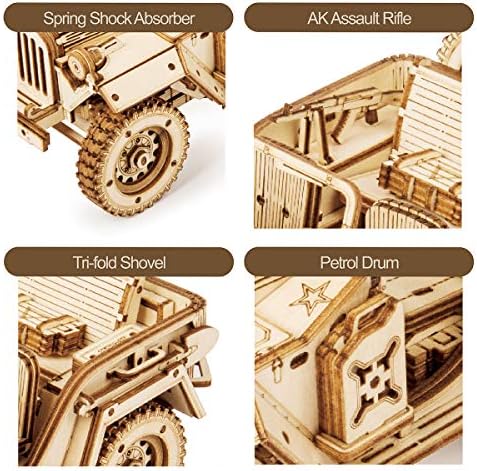 ROKR 3D Wooden Puzzle for Adults-Mechanical Car Model Kits-Brain Teaser Puzzles-Vehicle Building Kits-Unique Gift for Adults,Teens on Birthday/Christmas Day(1:18 Scale)(MC701-Army Field Car) - Image 3