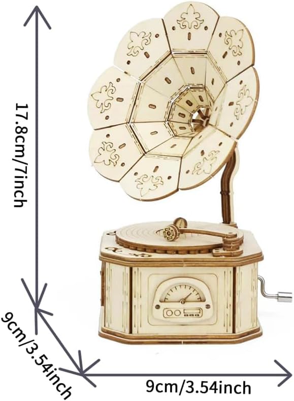 3D Wooden Puzzle Phonograph Music Box You are My Sunshine Handmade Assembly Model kit DIY Crafts Holidays Birthdays
