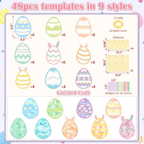 Renbuzhu 48PCS Easter Crafts Bulk: Eggs Paper Suncatchers DIY Kit for Activities Decorations, Window Stained Glass Effect Art Ornaments - Image 4