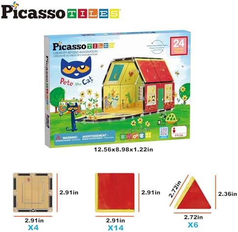 PicassoTiles Magnetic Tiles Pete the Cat Home Theme Building Blocks Double Sided Printing Toddler Magnet Toys Education STEM Learning Kit Construction Brain Development Preschool Kid Game Boy Girl 3+ - Image 6