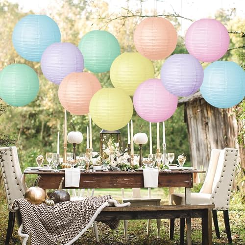 Pastel Paper Lanterns Hanging Lanterns Decorative 12 Pcs Round Macaron Colored Paper Lanterns for Classroom Wedding Birthday Baby Shower Party - Image 4