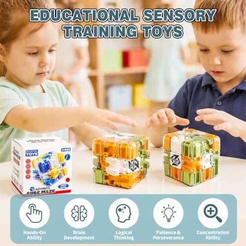 3D Maze Cube Ball Puzzle Brain Teaser for Adults & Kids, Educational Learning Toys Logical Thinking, Family Board Games Tabletop, Durable Puzzle Cube (Green&Brown&White-B, 3.3x3.3x3.3) - Image 6