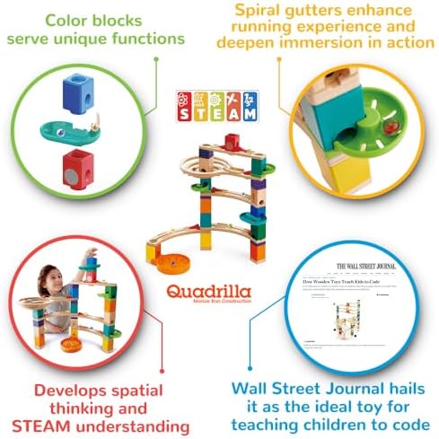 Hape Quadrilla Cliffhanger Wooden Marble Run Blocks | Marble Maze Run Set, Early Educational STEM Development Building Toys for Kids, Multicolor, Model:E6020 - Image 4