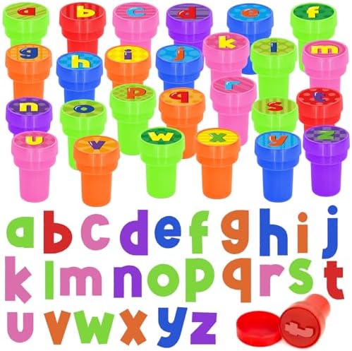 Cinrobiye 24 Pcs Alphabet Stampers Party Favor Set, Cute Letter Stamps for Kids Birthday Party, Classroom Rewards, ABC Learning Toys, Goody Bag Fillers, Educational School Supplies by Cinrobiye
