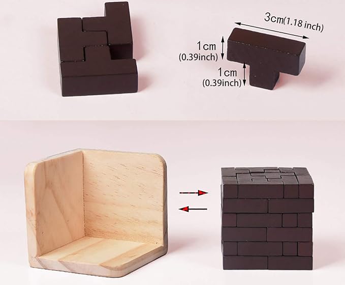 Wooden Brain Teaser Puzzles Cube Stocking Stuffers Wooden Puzzles T-Shaped Jigsaw Logic Puzzle Educational Games Toy for Kids and Adults by AHYUAN (Coffee)