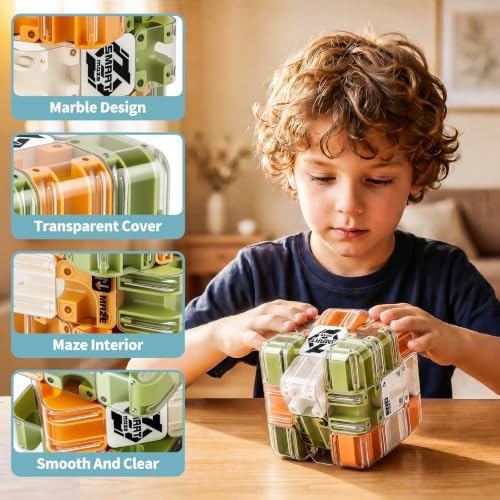 3D Maze Cube Ball Puzzle Brain Teaser for Adults & Kids, Educational Learning Toys Logical Thinking, Family Board Games Tabletop, Durable Puzzle Cube (Green&Brown&White-B, 3.3x3.3x3.3) - Image 5