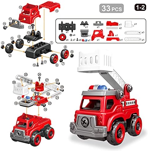 4-in-1 Take Apart Toys Truck with Electric Drill, DIY Assembly Fire Truck - Image 6