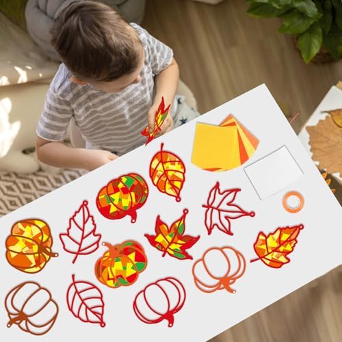 Qyeahkj 36 Set Fall Leaves and Pumpkin Suncatchers Crafts Kit for Kids - Image 5