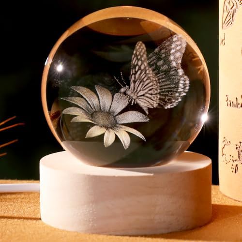 Butterfly Gifts for Women Her 3D Crystal Ball Butterfly in Glass Ball by ZRENJHUS