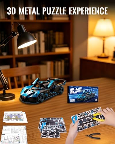 Piececool 3D Puzzle Blue Supercar Model Building Kits for Adults DIY Assembly Brain Teaser Puzzle, Best Gifts & Desk Decor - Image 5