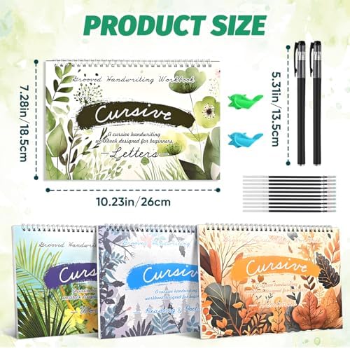 4-Pack Reusable Grooved Cursive Handwriting Workbooks with Disappearing Ink - Image 2